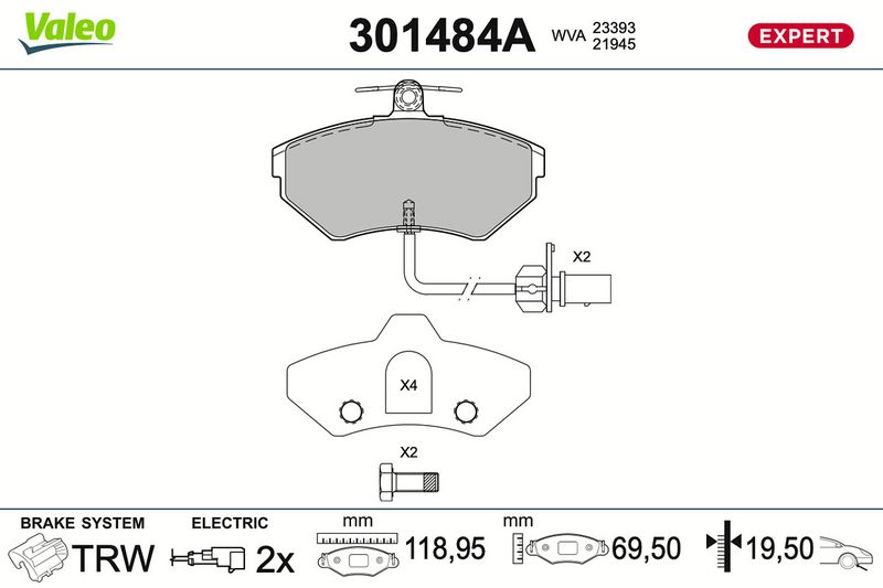 Sada brzdových destiček, kotoučová brzda 301484A