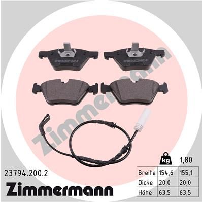 Комплект гальмівних накладок, дискове гальмо, Zimmermann 23794.200.2