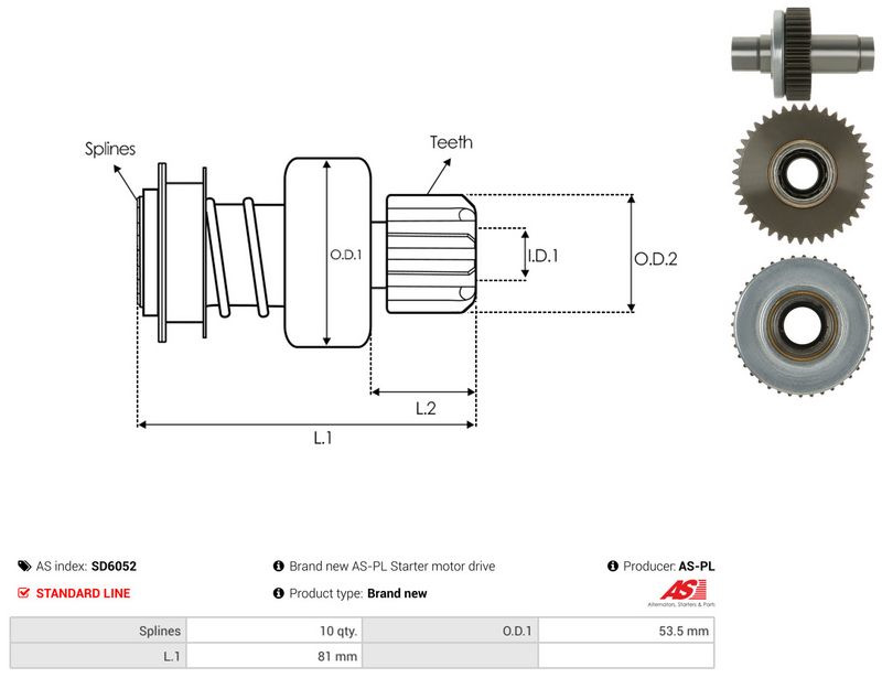 AS-PL SD6052 Freewheel Gear, starter