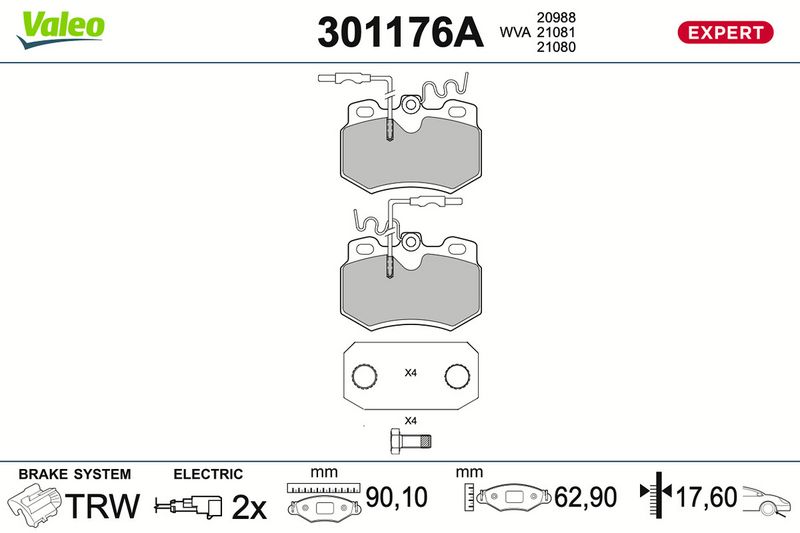 Sada brzdových destiček, kotoučová brzda 301176A
