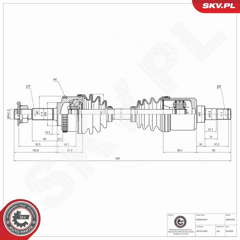 ESEN SKV 40SKV236 Drive Shaft