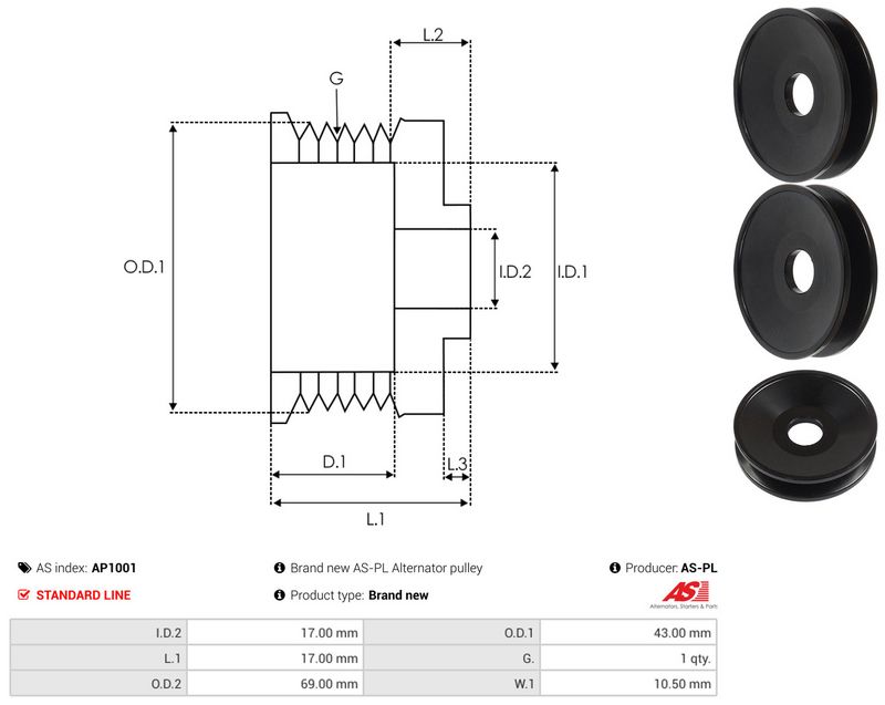 AS-PL AP1001 Belt Pulley, alternator