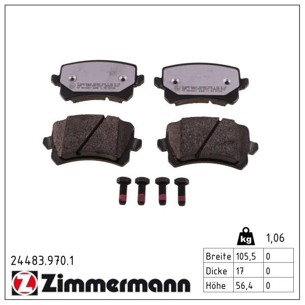 комплект спирачно феродо, дискови спирачки ZIMMERMANN