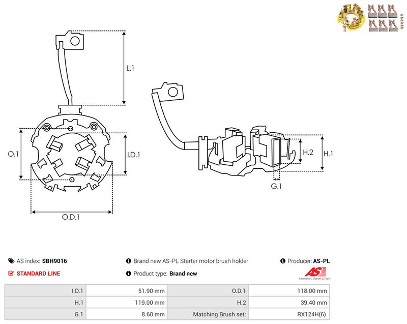 AS-PL SBH9016 Holder, carbon brushes