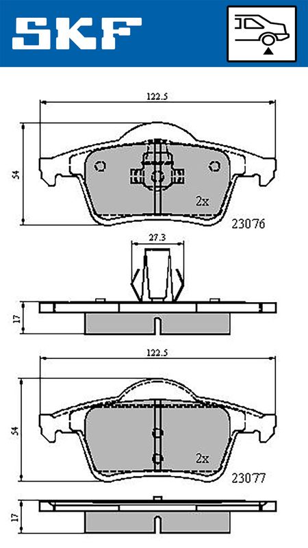 Комплект гальмівних накладок, дискове гальмо, Skf VKBP90261