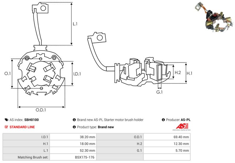 AS-PL SBH0100 Holder, carbon brushes