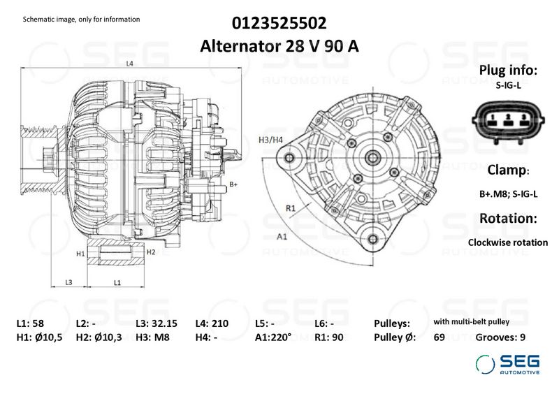 SEG Automotive 0123525502 Alternator