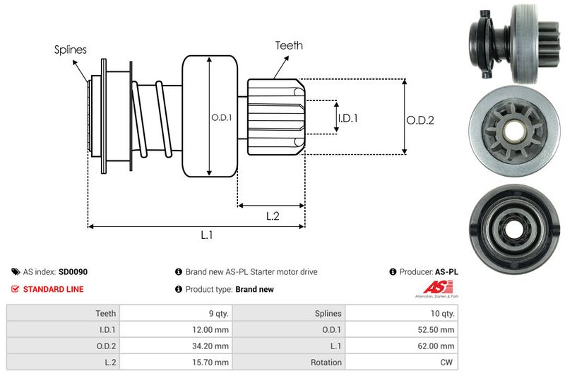 AS-PL SD0090 Freewheel Gear, starter