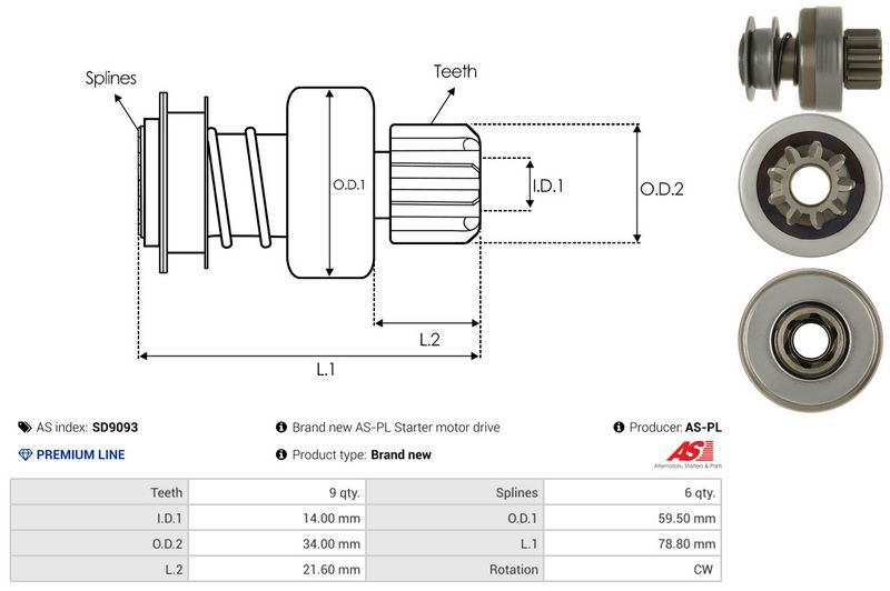 AS-PL SD9093 Freewheel Gear, starter