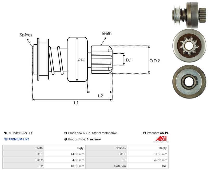 AS-PL SD9117 Freewheel Gear, starter