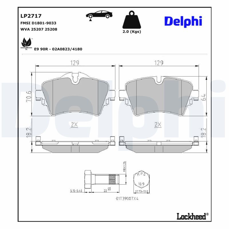 Piduriklotsi komplekt, ketaspidur, DELPHI LP2717