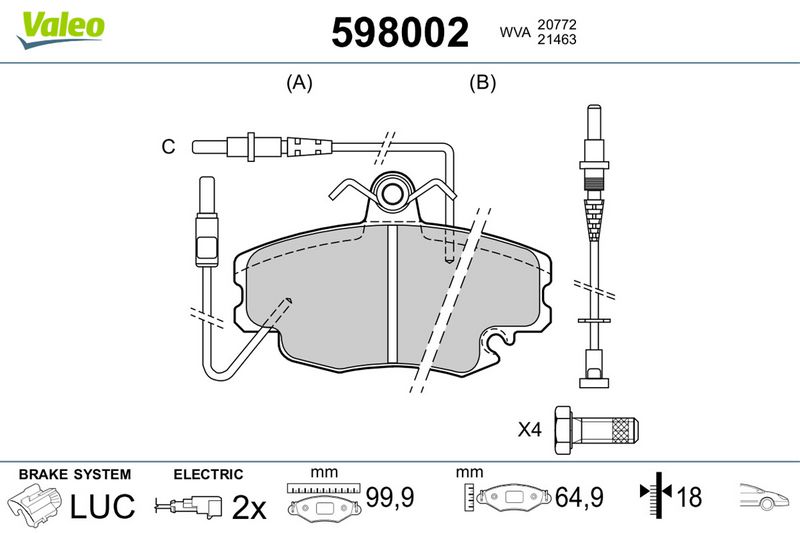 комплект спирачно феродо, дискови спирачки VALEO