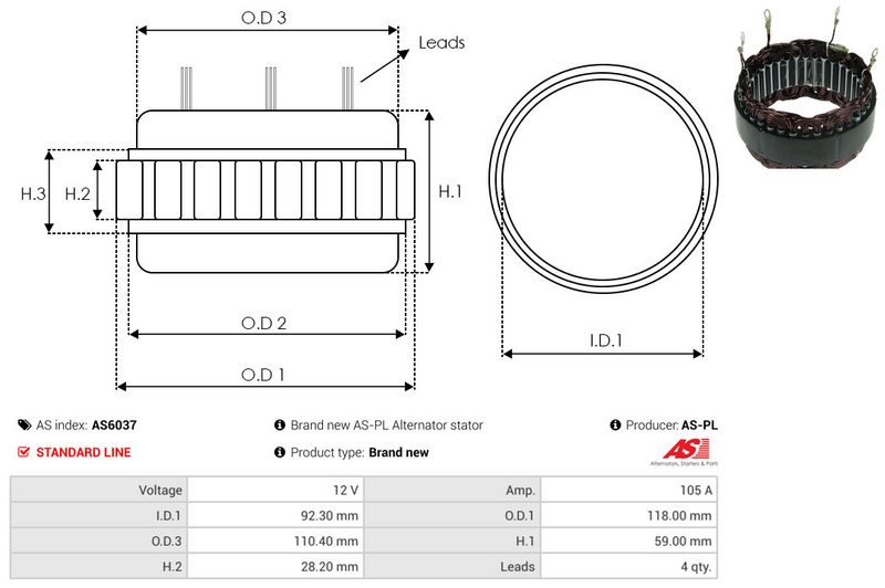 AS-PL AS6037 Stator, alternator