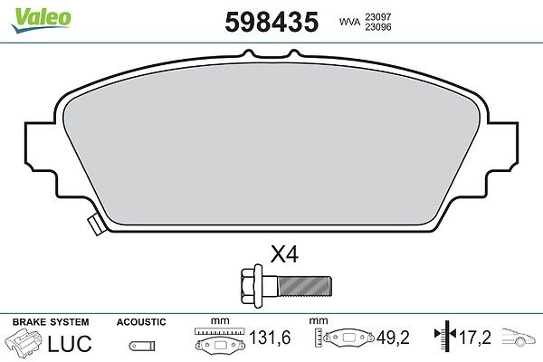 Komplet pločica, disk-kočnica VALEO 598435