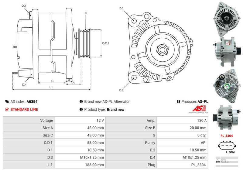 AS-PL A6354 Alternator
