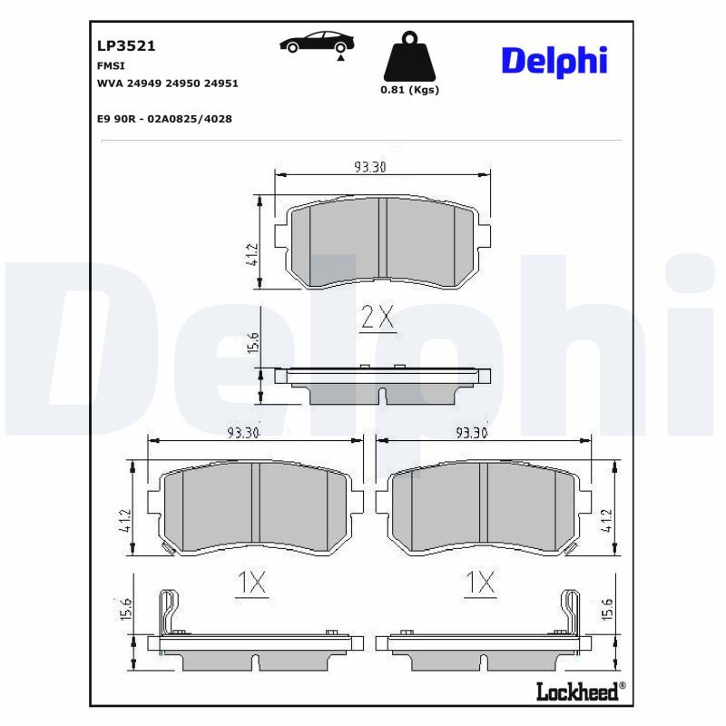 Piduriklotsi komplekt, ketaspidur, DELPHI LP3521