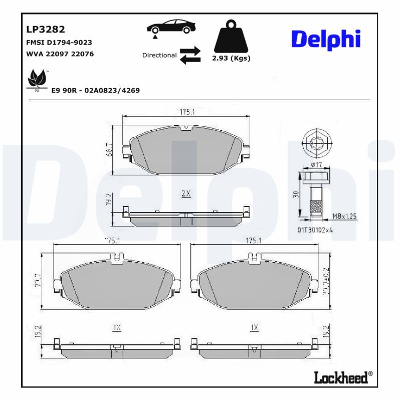 Piduriklotsi komplekt, ketaspidur, DELPHI LP3282