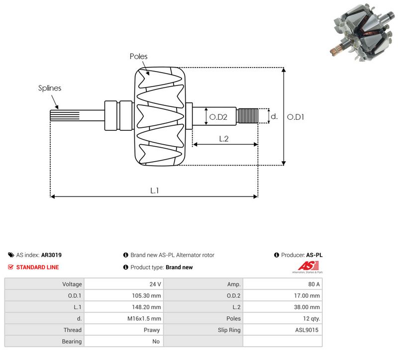 AS-PL AR3019 Rotor, alternator