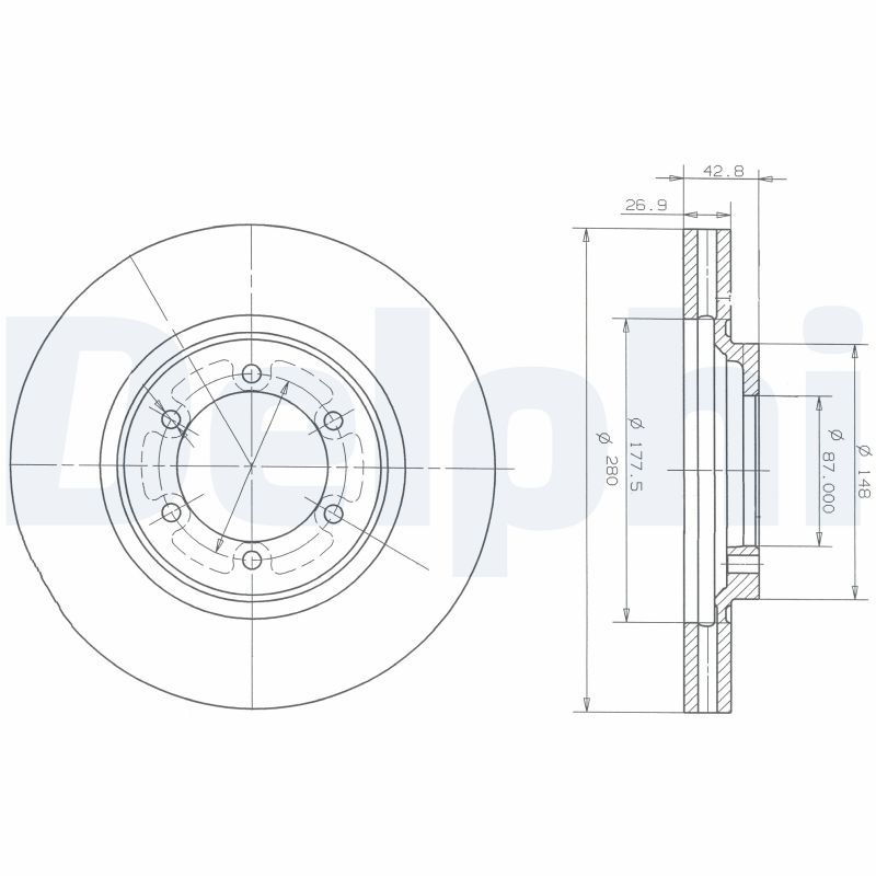 DELPHI тормозной диск передний HYUNDAI TERRACAN -06