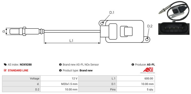 AS-PL NOX9288 NOx Sensor, urea injection