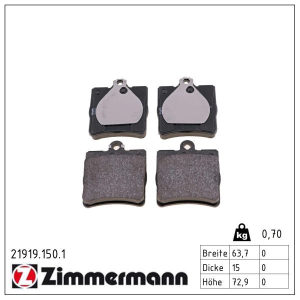комплект спирачно феродо, дискови спирачки ZIMMERMANN