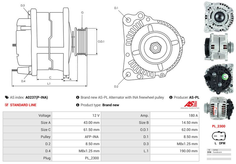 AS-PL A0237(P-INA) Alternator