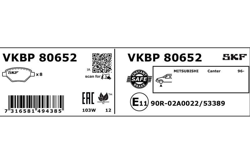 SKF VKBP 80652 Brake Pad Set, disc brake