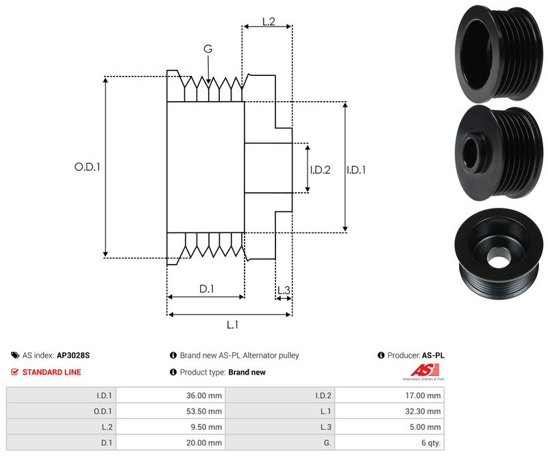AS-PL AP3028S Belt Pulley, alternator