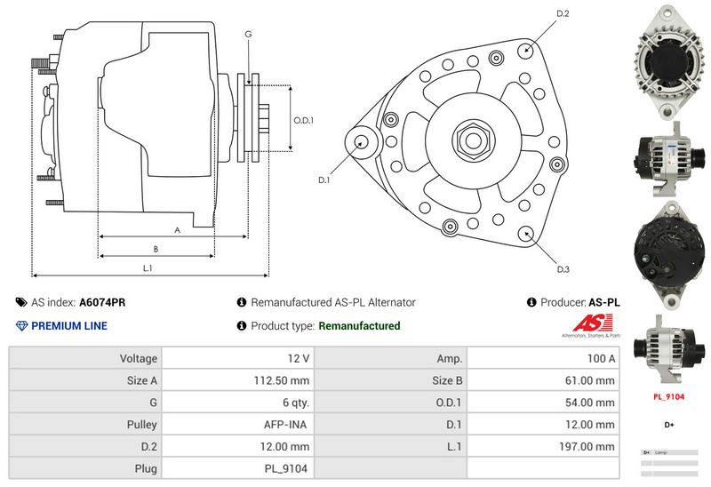 AS-PL A6074PR Alternator