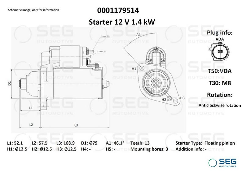 SEG Automotive 0001179514 Starter