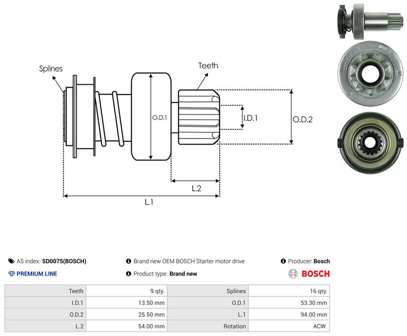 AS-PL SD0075(BOSCH) Freewheel Gear, starter