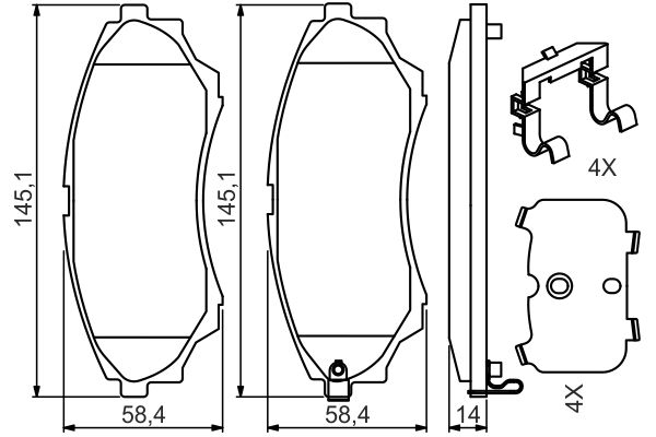 BOSCH FORD тормозов. колодки передние с пластинами для шв. замены Ranger, Mazda BT-50 99-