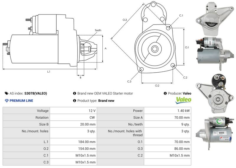 AS-PL S3078(VALEO) Starter