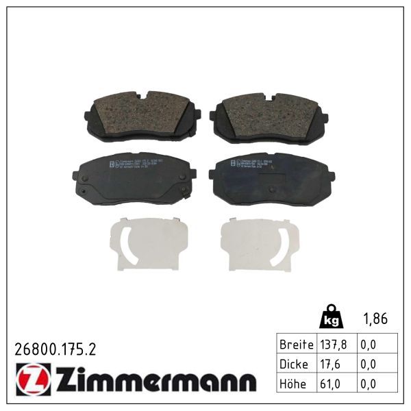 комплект спирачно феродо, дискови спирачки ZIMMERMANN