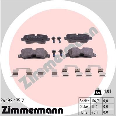 Комплект гальмівних накладок, дискове гальмо, Zimmermann 24192.175.2