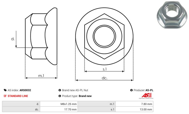 Remondikomplekt, generaator, AS-PL ARS0032