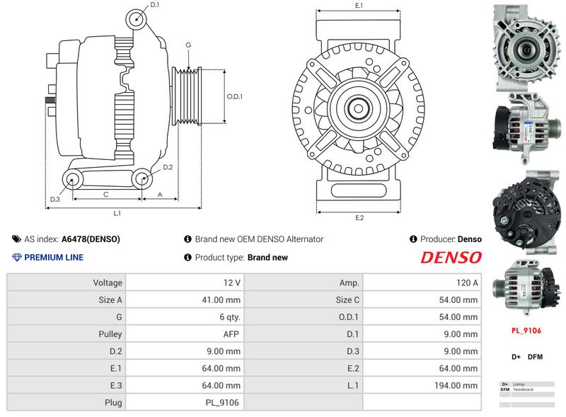 AS-PL A6478(DENSO) Alternator