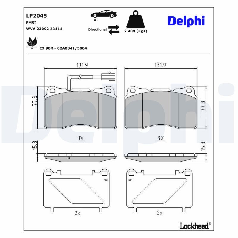 комплект спирачно феродо, дискови спирачки DELPHI