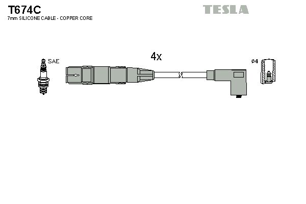 Комплект проводів високої напруги, AUDI, VW, SKODA, SEAT A3, A4, BORA, POLO, OCTAVIA, LEON 1.6, к-т, Tesla T674C