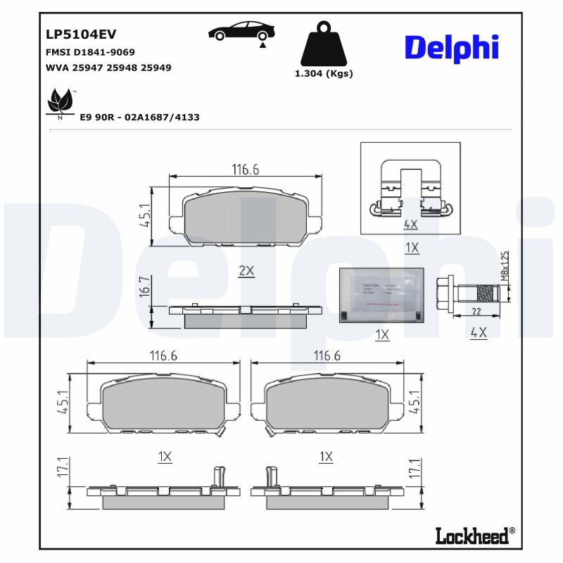 Piduriklotsi komplekt, ketaspidur, DELPHI LP5104EV