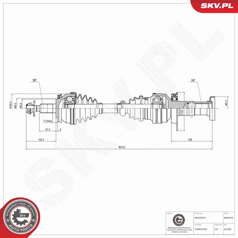 ESEN SKV 40SKV018 Drive Shaft