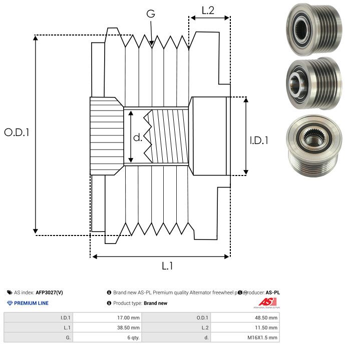 AS-PL AFP3027(V) Alternator Freewheel Clutch