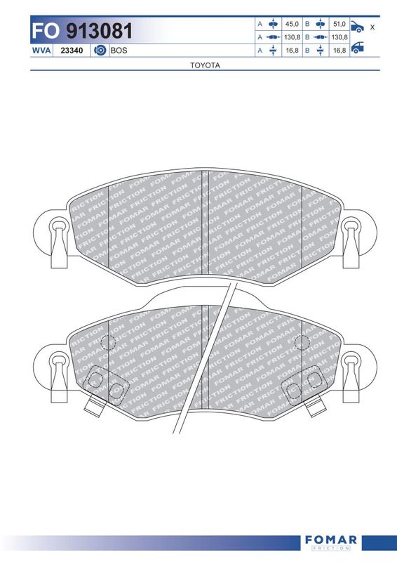 Комплект гальмівних накладок, дискове гальмо, Fomar 913081