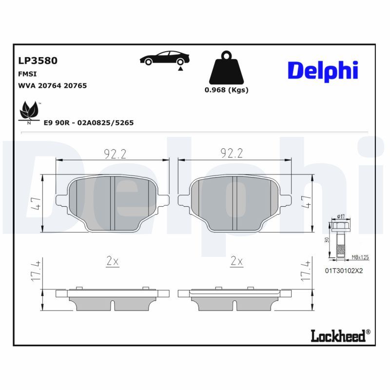 Piduriklotsi komplekt, ketaspidur, DELPHI LP3580