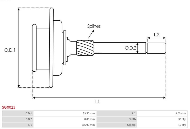 Коронна шестірня, планетарна передача (стартер), Auto Starter SG0023