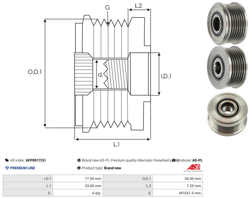 AS-PL AFP0017(V) Alternator Freewheel Clutch