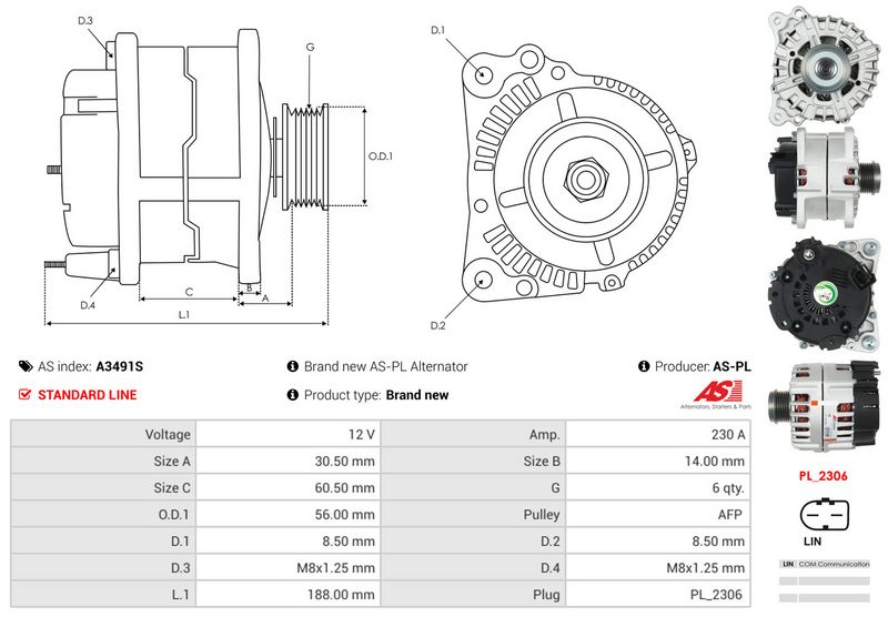 AS-PL A3491S Alternator