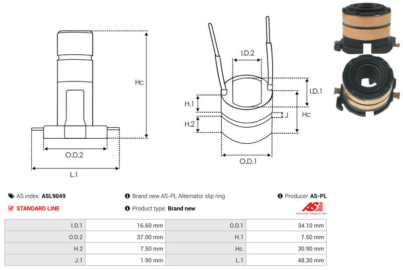 AS-PL ASL9049 Slip Ring, alternator