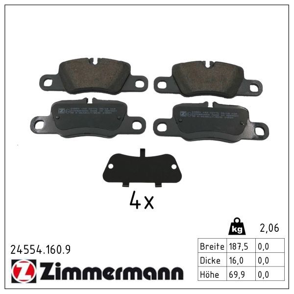 комплект спирачно феродо, дискови спирачки ZIMMERMANN