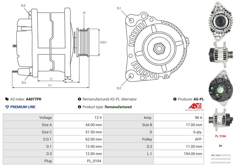 AS-PL A4077PR Alternator